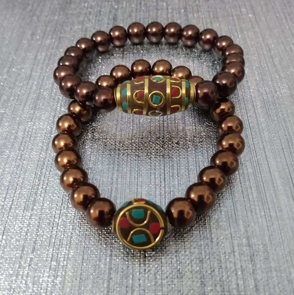 Woman Bracelet Made With Tibetan Bead Antique